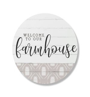 Welcome To Our Farmhouse Stripe Whitewash Circle